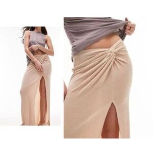 Topshop Slinky Twist Front Maxi Skirt in Stone-Neutral, Sz. 6